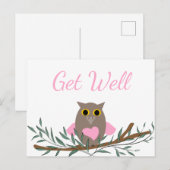 Werde Gesund Rosa Eule Postkarte (Vorne/Hinten)
