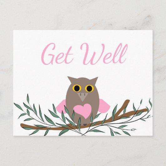 Werde Gesund Rosa Eule Postkarte (Vorderseite)