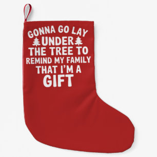 Werde mich unter den Baum legen, um meine Familie  Kleiner Weihnachtsstrumpf