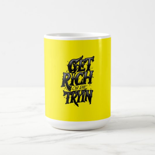 Werde reich oder stirb beim Versuch — Chrome-Typog Kaffeetasse (Mittel)