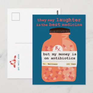 Werde schnell wieder gesund Lachen vs Antibiotika  Postkarte
