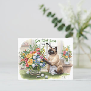 Werde schnell wieder gesund mit Golfball und Blume Postkarte