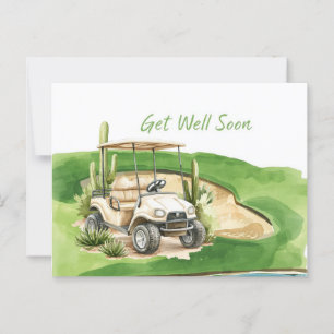 Werde schnell wieder gesund mit Golfcart auf grüne Postkarte