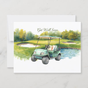 Werde schnell wieder gesund mit Golfwagen auf grün Postkarte