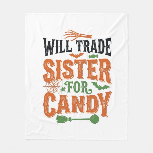 Werde Schwester für Süßigkeiten tauschen Halloween Fleecedecke (Vorderseite)