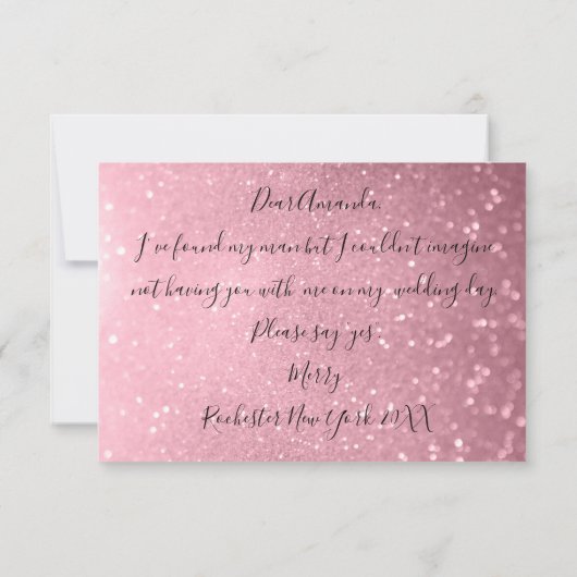 Werden Sie Bridesmaid Glitzer Ocean Rose Pink Einladung (Rückseite)