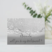 Werden Sie Bridesmaid Grau Glitzer Ozean Abstrakt Einladung (Stehend Vorderseite)