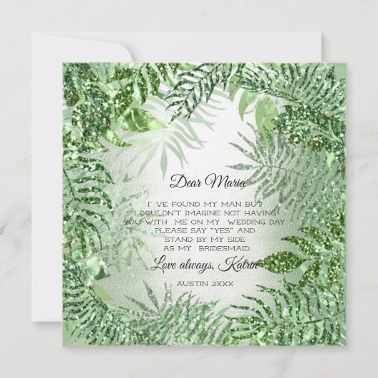 Werden Sie Bridesmaid Tropischen Glitzer Minze Gre Einladung (Vorderseite)
