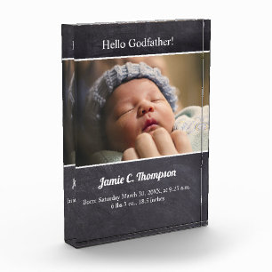 Werden Sie die Geburtsdetails meines Godvater Baby Fotoblock