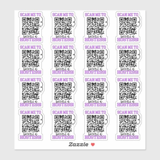 Werden Sie eine Hostess Lila QR Code Small Busines Aufkleber (Blatt)