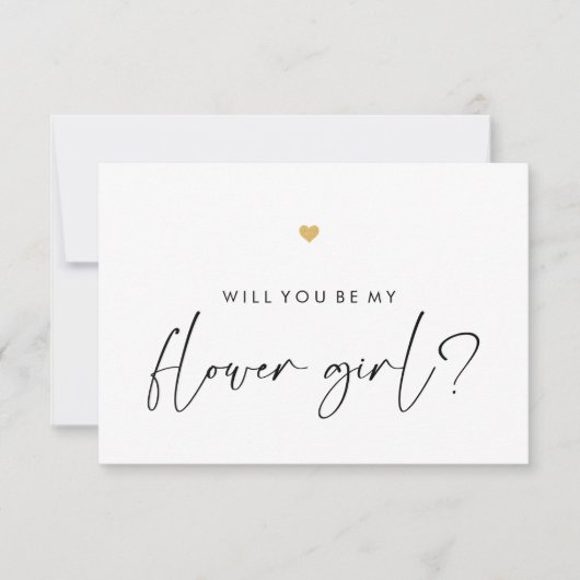 Werden Sie mein Blumen Girl Card Script Gold Herz Einladung (Vorderseite)