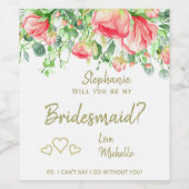Werden Sie mein Blumengeschenk für eine Brautjungf Weinetikett (Einzelnes Label)