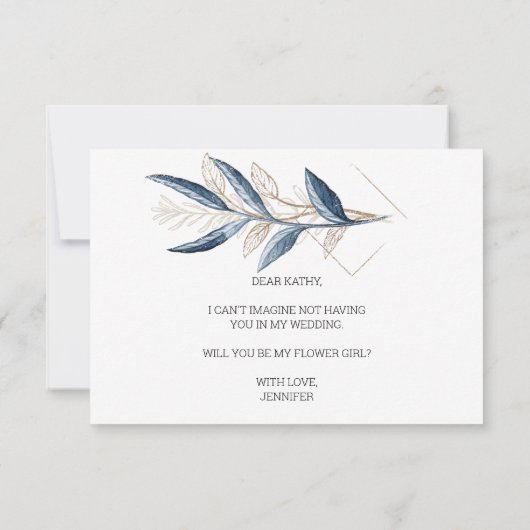 Werden Sie mein Blumenmädchen Blue Gold Moderne se (Rückseite)