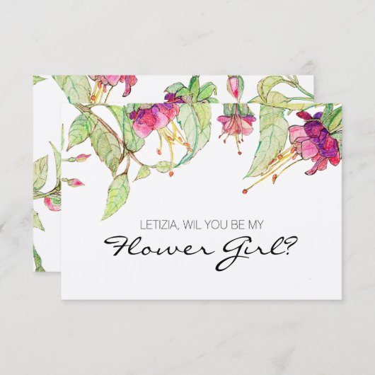 Werden Sie mein Blumenmädchen Boho Pink Floral sei Einladung (Vorne/Hinten)
