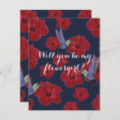 Werden Sie mein Blumenmädchen Hummingbirds Hibisku Einladung (Vorne/Hinten)