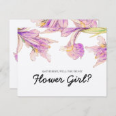 Werden Sie mein Blumenmädchen Lila Iris floral sei Einladung (Vorne/Hinten)
