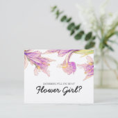 Werden Sie mein Blumenmädchen Lila Iris floral sei Einladung (Stehend Vorderseite)