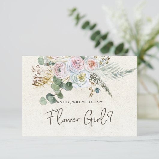 Werden Sie mein Blumenmädchen Pastel Boho neutral  (Stehend Vorderseite)