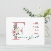 Werden Sie mein Blumenmädchen, rosa Blumenschrift? Einladung (Stehend Vorderseite)
