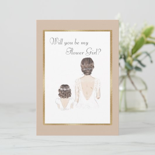 Werden Sie mein Blumenmädchen sein Gold Einladung (Stehend Vorderseite)