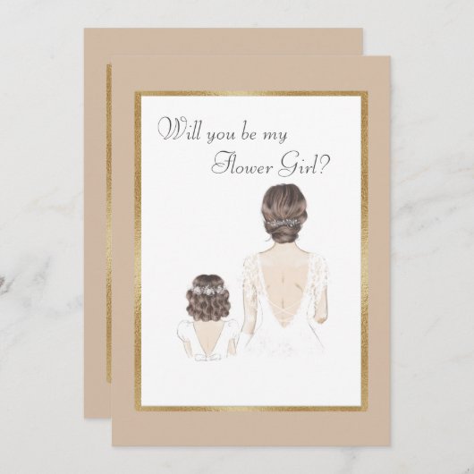 Werden Sie mein Blumenmädchen sein Gold Einladung (Vorne/Hinten)