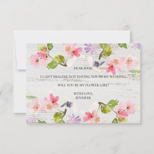 Werden Sie mein Blumenmädchen sein, rustikal, rosa (Rückseite)