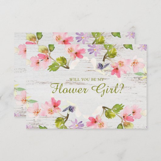 Werden Sie mein Blumenmädchen sein, rustikal, rosa (Vorne/Hinten)