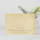 Werden Sie mein Blumenmädchen Vintager Goldkonfett Einladung (Stehend Vorderseite)