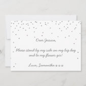 Werden Sie mein Blumenmädchen Vintager Silberfetti Einladung (Rückseite)