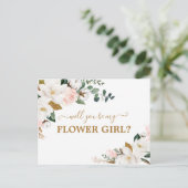 Werden Sie mein Blütenmädchen Blush Pink Floral Go Postkarte (Stehend Vorderseite)