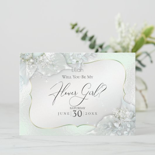 Werden Sie mein Blütenmädchen Honeydew Shimmer sei Einladung (Stehend Vorderseite)