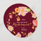 Werden Sie mein Bordeaux-Blumenkranz sein? Einladung (Vorne/Hinten)