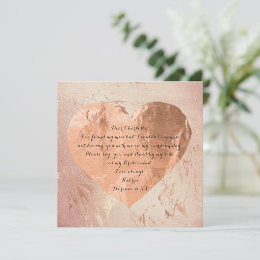 Werden Sie mein Bridesmädchen rosa Brush-Herz sein Einladung (Stehend Vorderseite)