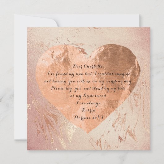 Werden Sie mein Bridesmädchen rosa Brush-Herz sein Einladung (Vorderseite)