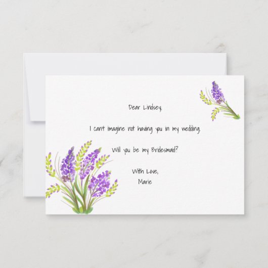 Werden Sie mein Bridesmaid-Aquarelllavender sein? (Rückseite)