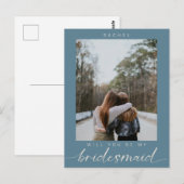 Werden Sie mein Bridesmaid-blaues Foto Modern sein Postkarte (Vorne/Hinten)