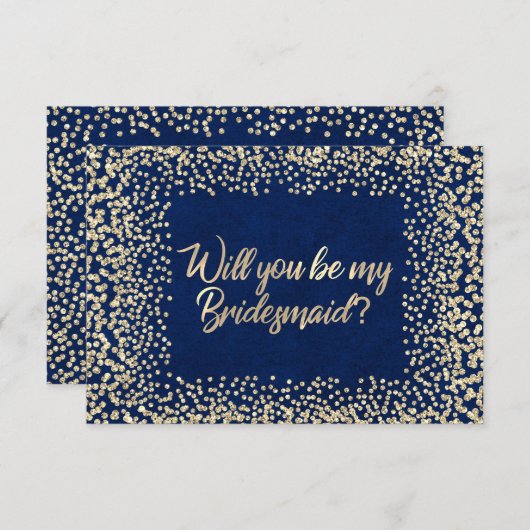 Werden Sie mein Bridesmaid Blue Navy Glitzer Gold Einladung (Vorne/Hinten)