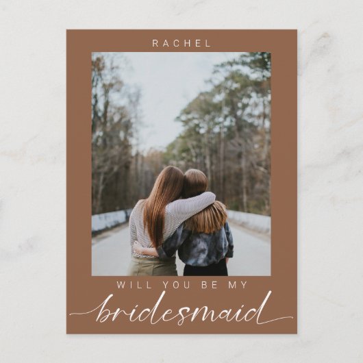 Werden Sie mein Bridesmaid Boho Chic Foto Modern Postkarte (Vorderseite)
