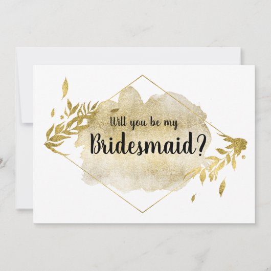 Werden Sie mein Bridesmaid Card Gold Foliage Effek Einladung (Vorderseite)
