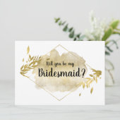 Werden Sie mein Bridesmaid Card Gold Foliage Effek Einladung (Stehend Vorderseite)