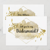 Werden Sie mein Bridesmaid Card Gold Foliage Effek Einladung (Vorne/Hinten)