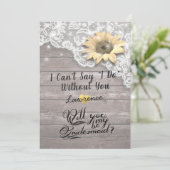 Werden Sie mein Bridesmaid Chic Lace Sonnenblumenh Einladung (Stehend Vorderseite)