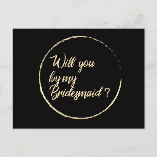 Werden Sie mein Bridesmaid-Circle Wreath Black Gol Einladungspostkarte (Vorderseite)