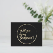Werden Sie mein Bridesmaid-Circle Wreath Black Gol Einladungspostkarte (Stehend Vorderseite)