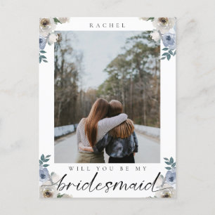 Werden Sie mein Bridesmaid Dusty Blue Rose Foto se Postkarte