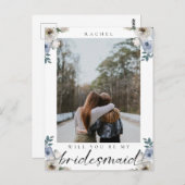 Werden Sie mein Bridesmaid Dusty Blue Rose Foto se Postkarte (Vorne/Hinten)
