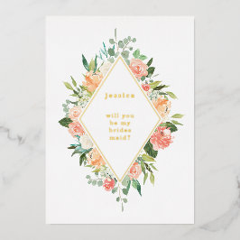 Werden Sie mein Bridesmaid-Floral-Gold sein? Folieneinladung