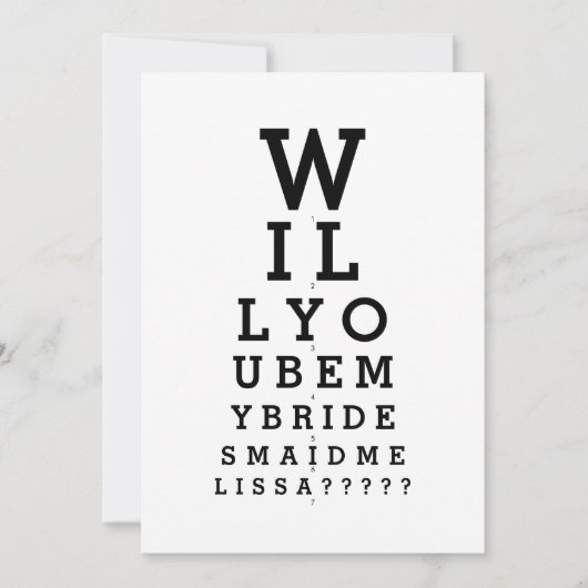 Werden Sie mein Bridesmaid Foto Optician Chart Inv Einladung (Vorderseite)