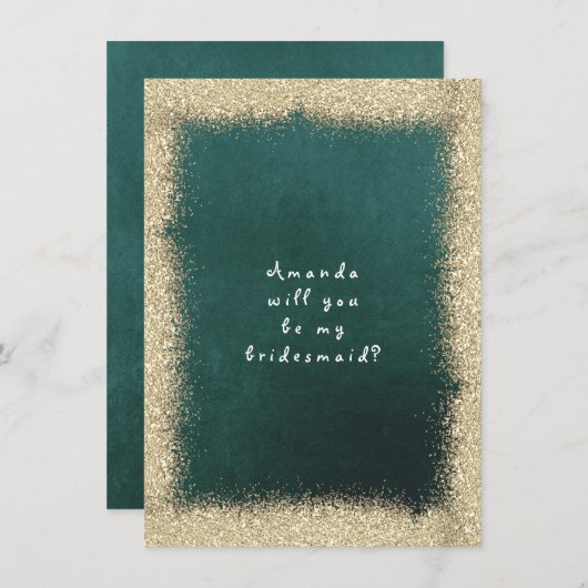Werden Sie mein Bridesmaid-Glitzer Cali Green sein Einladung (Vorne/Hinten)