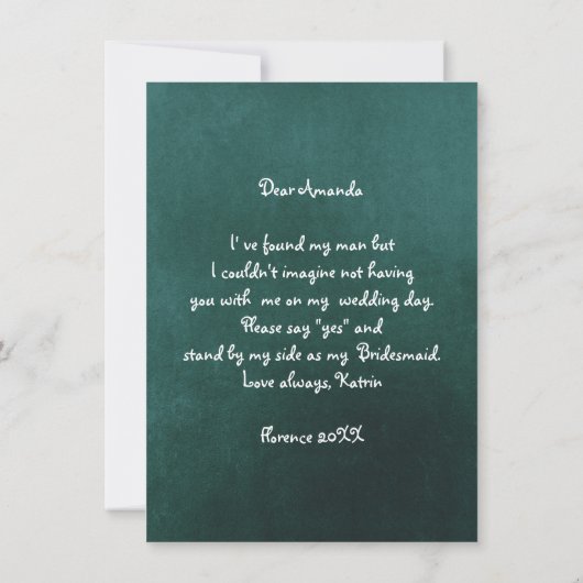 Werden Sie mein Bridesmaid-Glitzer Cali Green sein Einladung (Rückseite)